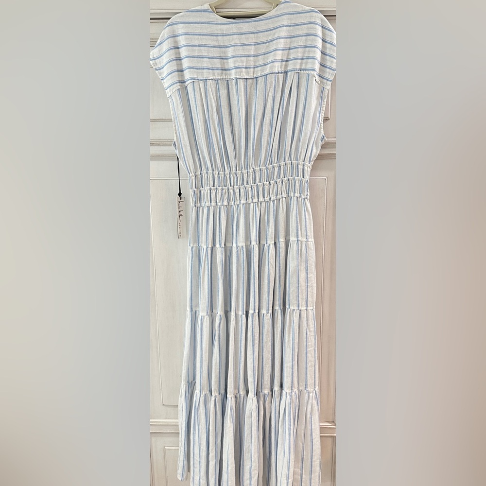 NWT SZ L Nicole Miller Blue and White Striped Maxi Sleeveless Dress - Picture 5 of 9